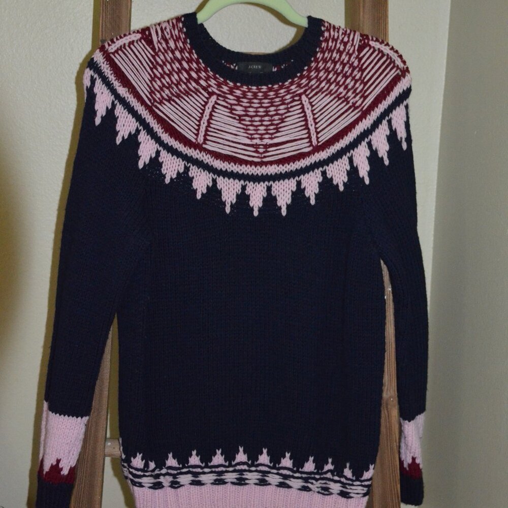 J Crew Hand Knit Fair Isle Wool Sweater Size L